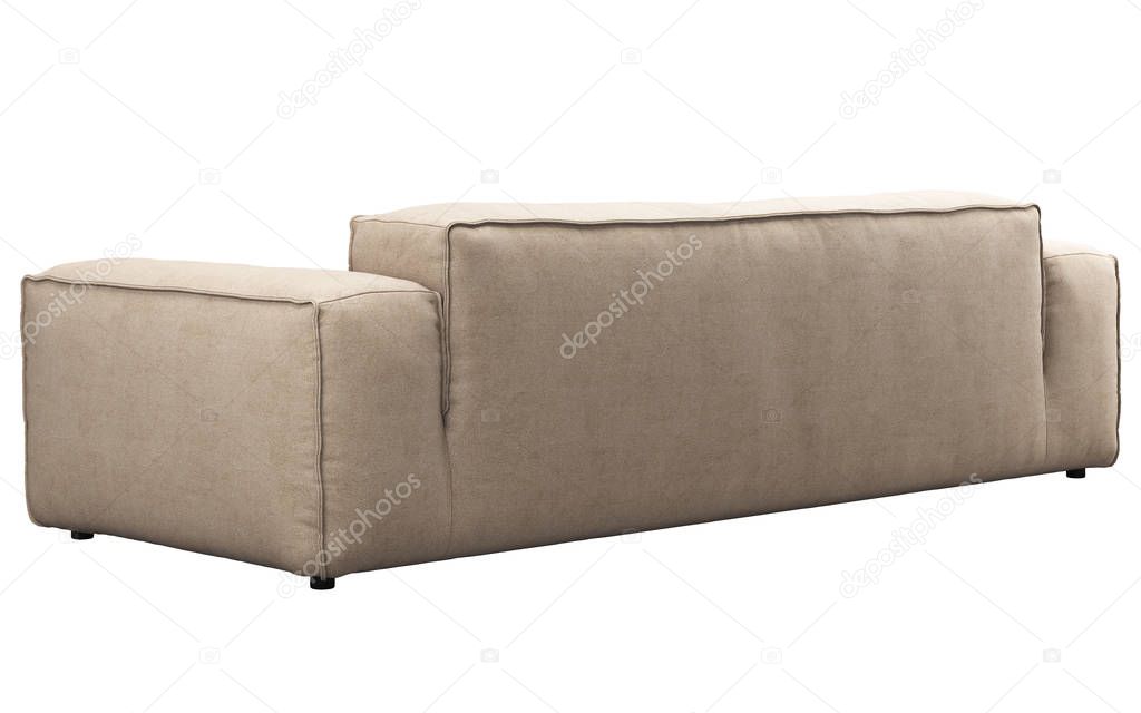 Modern light beige fabric sofa. 3d render