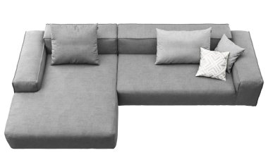 Yastıklı modern gri kumaş kanepe. 3d render