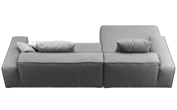 Modern, szürke szövet kanapé párnákkal. 3D-renderelés — Stock Fotó
