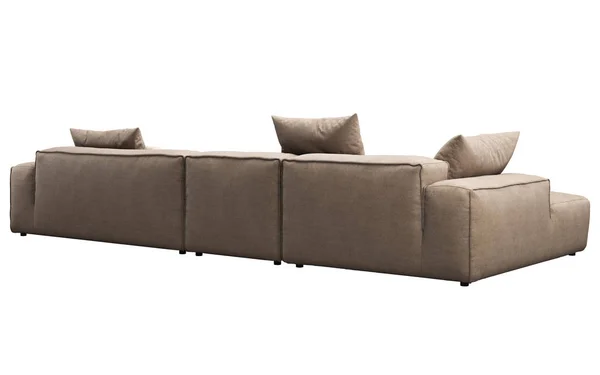 Modernes beiges Sofa aus Stoff mit Kissen. 3D-Darstellung — Stockfoto