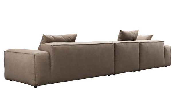 Nowoczesna, beżowa sofa z poduszkami. Renderowanie 3D — Zdjęcie stockowe