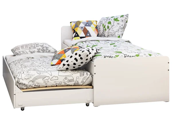 Bílá dvojitá Dětská postel s úložištěm. prostorové vykreslení — Stock fotografie