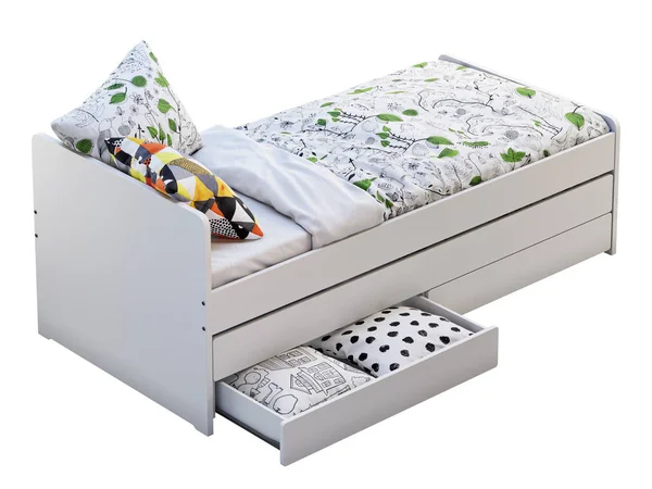 Bílá Dětská postel s úložištì. prostorové vykreslení — Stock fotografie
