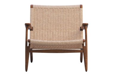 Hasır koltuklu kahverengi ahşap sandalye. 3d render