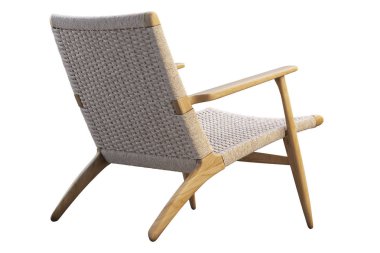 Hasır koltuklu açık kahverengi ahşap sandalye. 3d render