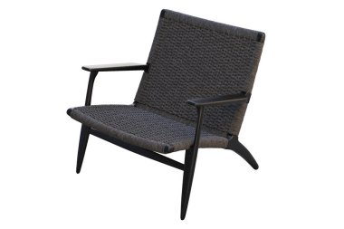 Siyah hasır koltuk ile siyah ahşap sandalye. 3d render