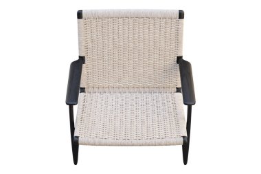 Hasır koltuklu siyah ahşap sandalye. 3d render