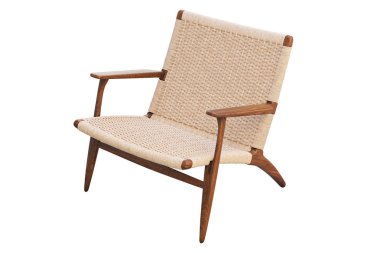 Hasır koltuklu kahverengi ahşap sandalye. 3d render