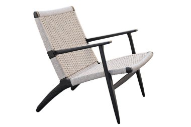 Hasır koltuklu siyah ahşap sandalye. 3d render