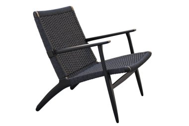 Siyah hasır koltuk ile siyah ahşap sandalye. 3d render