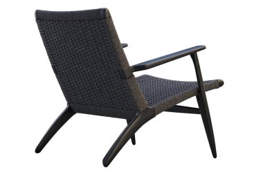 Siyah hasır koltuk ile siyah ahşap sandalye. 3d render