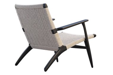 Hasır koltuklu siyah ahşap sandalye. 3d render