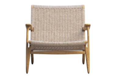 Hasır koltuklu açık kahverengi ahşap sandalye. 3d render