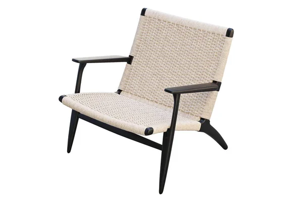 Chaise en bois noir avec assise en osier. 3d rendu — Photo