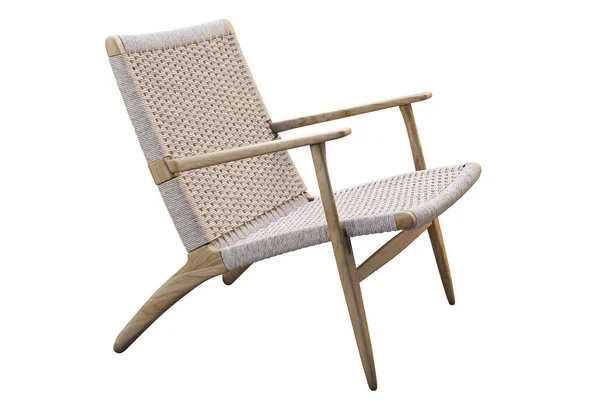 Chaise en bois brun clair avec assise en osier. 3d rendu — Photo