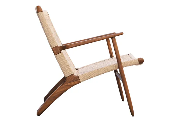 Καφέ ξύλινη καρέκλα με ψάθινο κάθισμα. απόδοση 3D — Φωτογραφία Αρχείου
