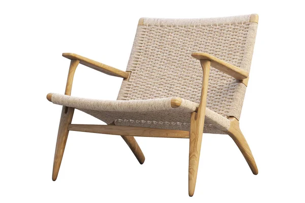 Світло-коричневий дерев'яний стілець з плетеним сидінням. 3d візуалізація — стокове фото
