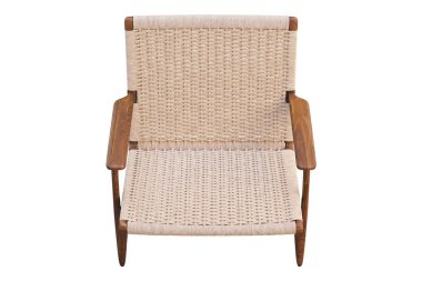 Hasır koltuklu kahverengi ahşap sandalye. 3d render