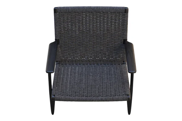 Cadeira de madeira preta com assento de vime preto. Renderização 3d — Fotografia de Stock