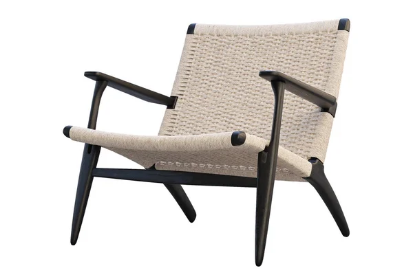 Чорне дерев'яне крісло з плетеним сидінням. 3d візуалізація — стокове фото