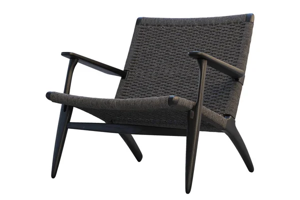 Chaise en bois noir avec assise en osier noir. 3d rendu — Photo