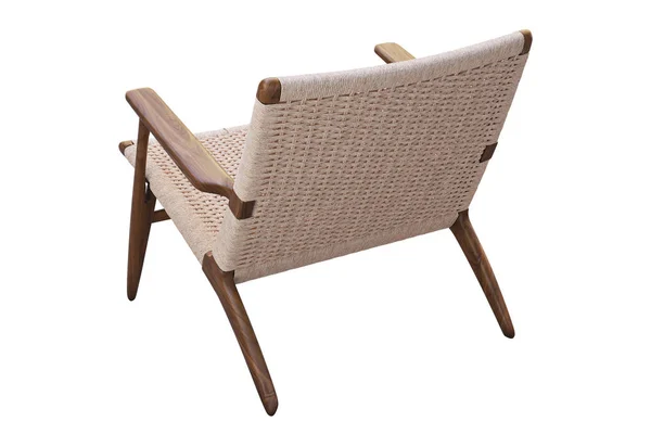 Chaise en bois marron avec assise en osier. 3d rendu — Photo