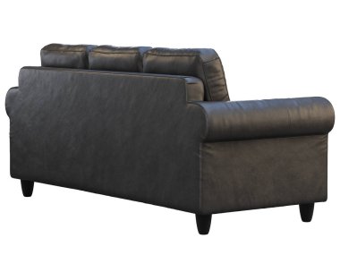 Modern siyah üç koltuk deri kanepe. 3d render