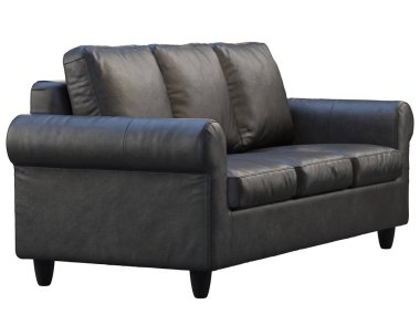 Modern siyah üç koltuk deri kanepe. 3d render