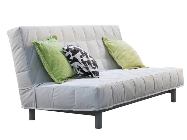 Yastıklı modern beyaz kumaş kanepe. 3d render — Stok fotoğraf