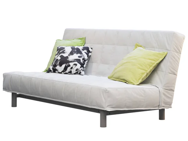 Modern fehér szövet kanapé párnákkal. 3D-renderelés — Stock Fotó