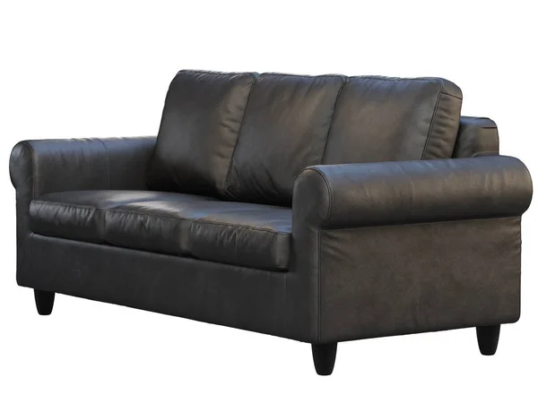 Canapé moderne en cuir noir à trois places. 3d rendu — Photo