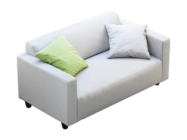 モダンな白い革張りのソファ(枕付)が備わります。3D レンダリング — ストック写真