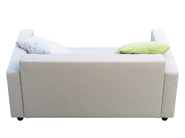 Sofá moderno de cuero blanco con almohadas. 3d renderizar —  Fotos de Stock