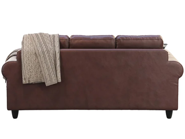 Современный коричневый кожаный диван с подушками и клеткой. 3D рендеринг — стоковое фото
