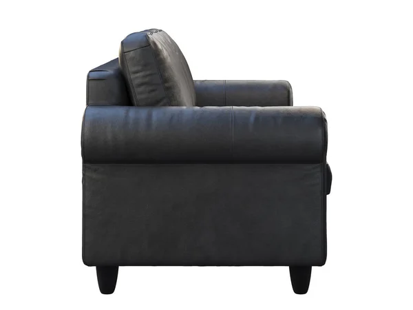 Sofá moderno de cuero negro de tres asientos. 3d renderizar — Foto de Stock