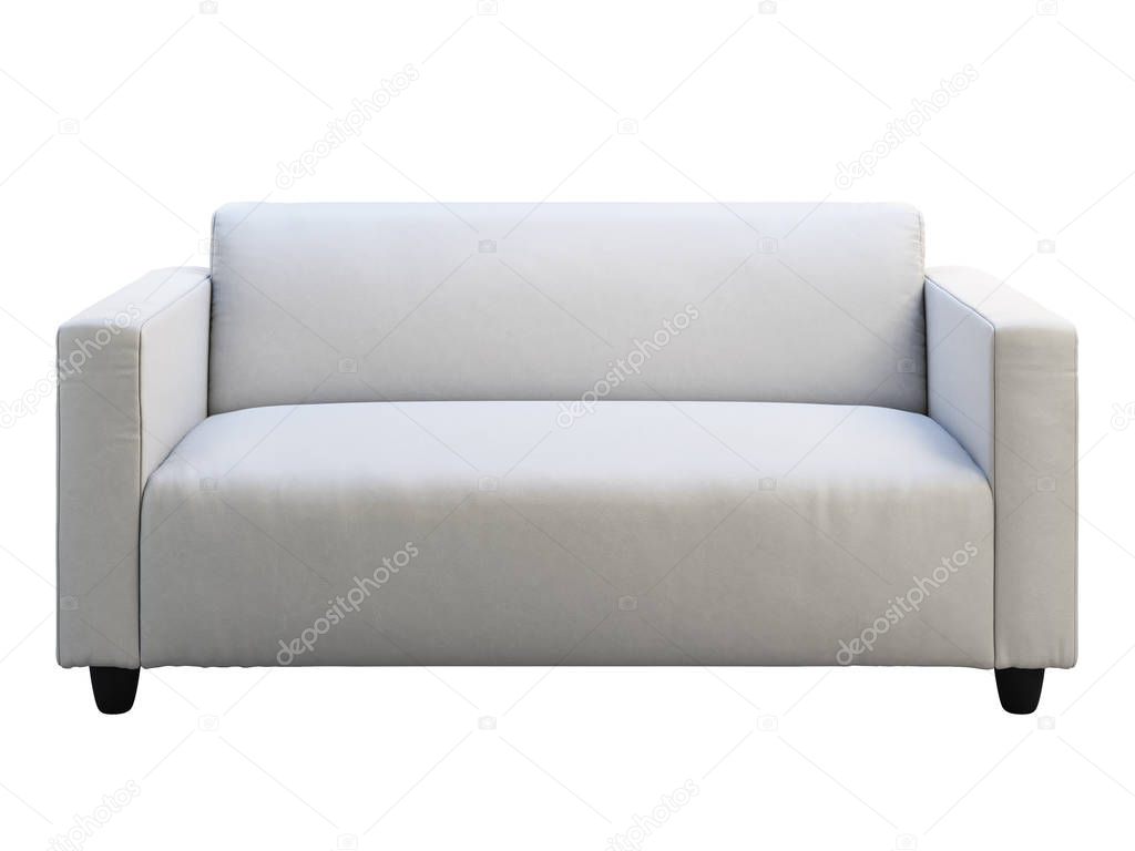 Modern white two-seat leather sofa. 3d render