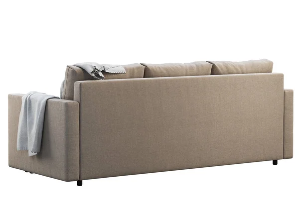 Canapé en tissu beige moderne avec oreillers et jetez. 3d rendu — Photo