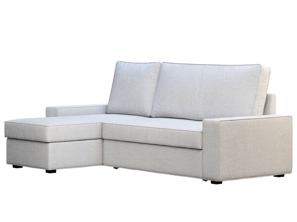 Modern white fabric sofa with chaise lounge. 3d render