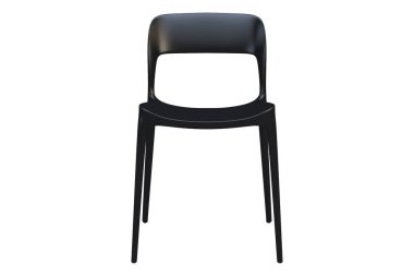 İnce bacaklı siyah plastik orta yüzyıl sandalye. 3d render