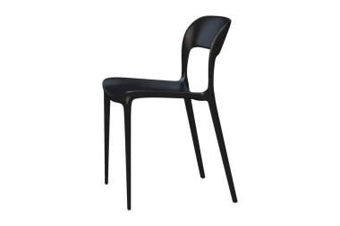 İnce bacaklı siyah plastik orta yüzyıl sandalye. 3d render