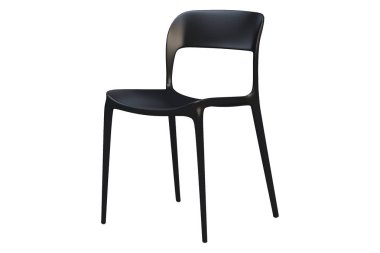 İnce bacaklı siyah plastik orta yüzyıl sandalye. 3d render