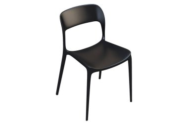 İnce bacaklı siyah plastik orta yüzyıl sandalye. 3d render