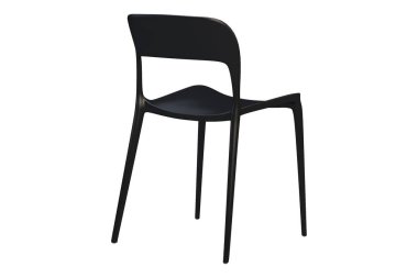 İnce bacaklı siyah plastik orta yüzyıl sandalye. 3d render