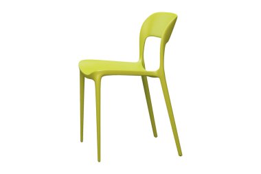 İnce bacaklı yeşil plastik orta yüzyıl sandalye. 3d render
