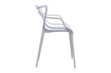 Kavisli sırt dayama ile beyaz plastik orta yüzyıl sandalye. 3d render