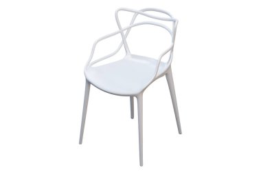 Kavisli sırt dayama ile beyaz plastik orta yüzyıl sandalye. 3d render