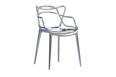Kavisli sırt dayama ile Krom plastik orta yüzyıl sandalye. 3d render