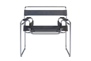 Metal bacaklı siyah deri koltuk. 3d render