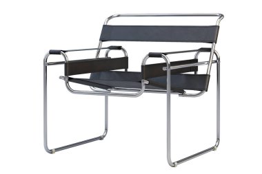 Metal bacaklı siyah deri koltuk. 3d render