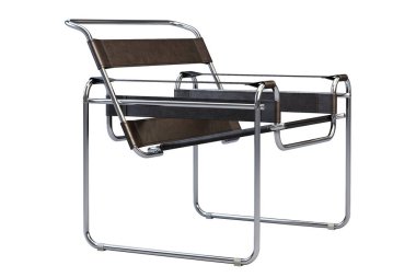 Metal bacaklı koyu kahverengi deri koltuk. 3d render